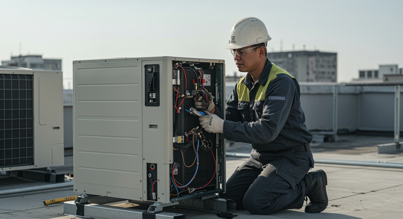 Outdoor AC unit affected by a power surge during a Texas storm