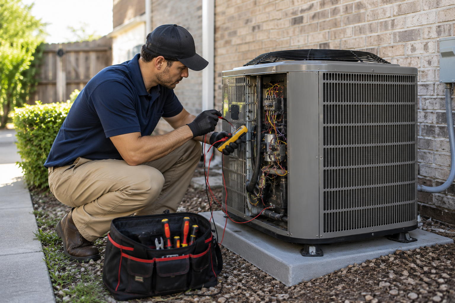HVAC technician replacing an outdated air conditioning system after years of constant AC repair